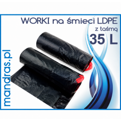 Worki na śmieci z TAŚMĄ ściągającą CZARNE 35l [15szt]